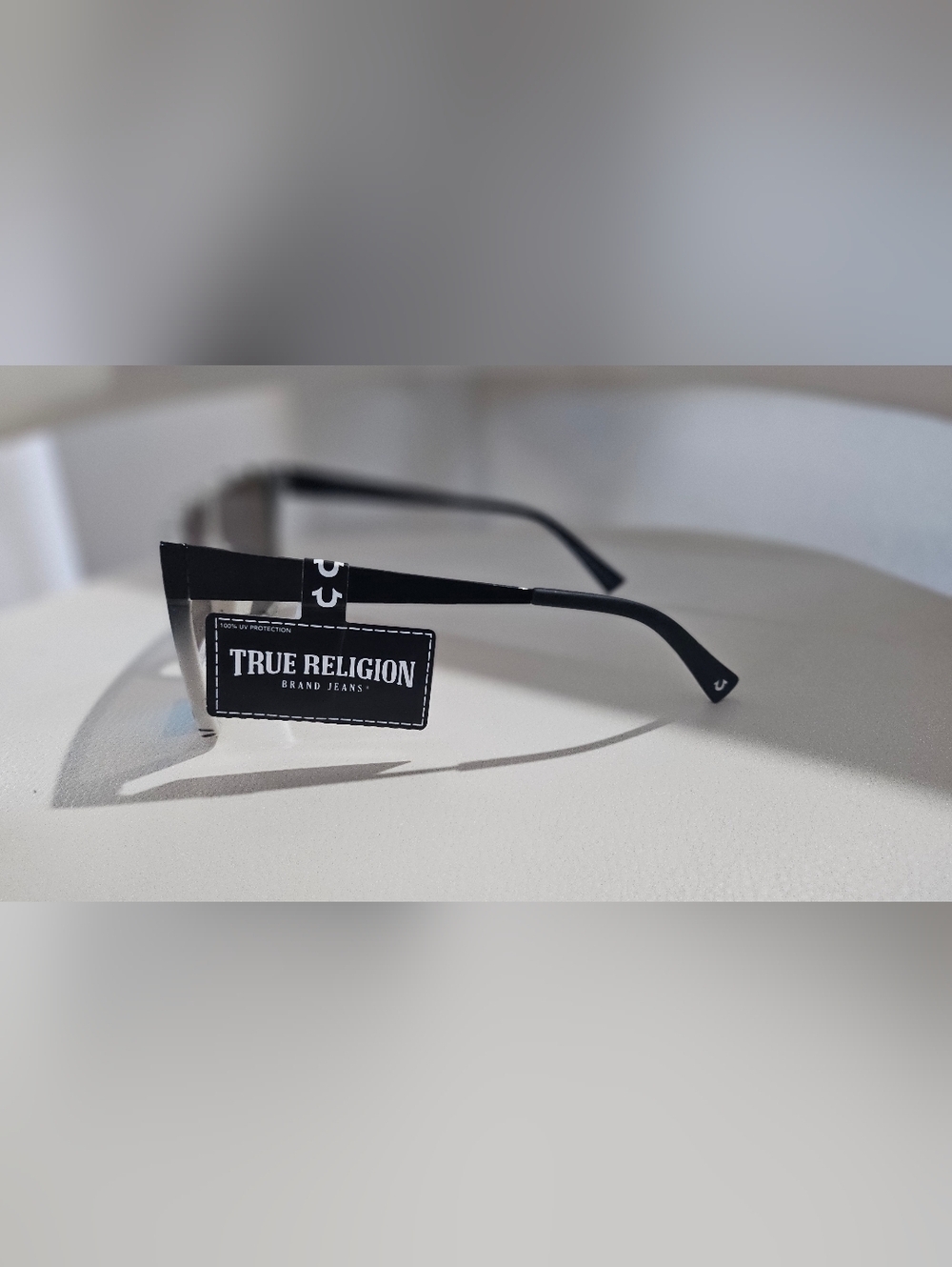 True Religion Shield Sunglasses Blue Mirrored Lens Black White Speckle UV400. - Picture 3 of 6